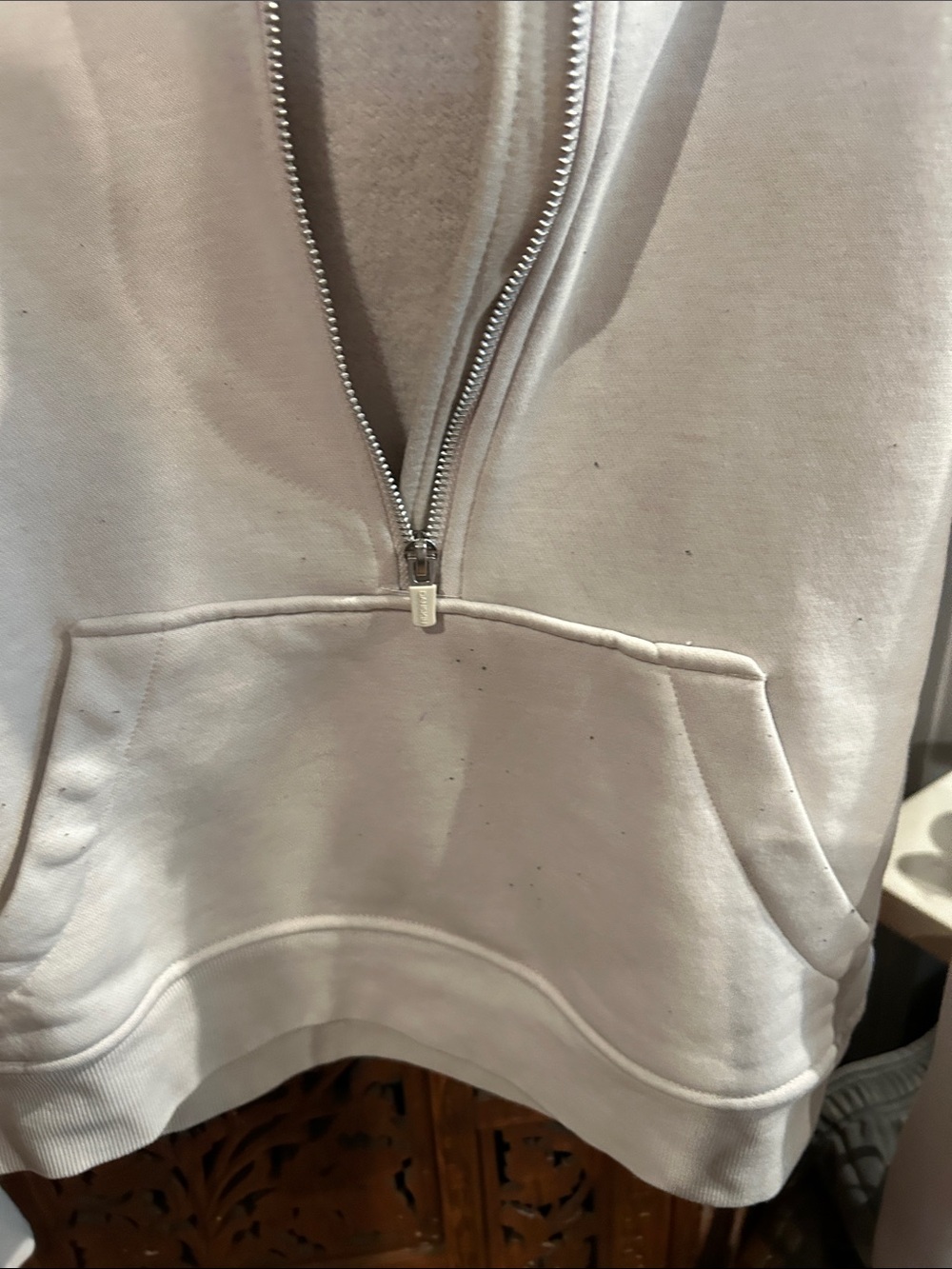 Danskin Light Cream Full-Zip Hoodie with Silver Zipper - Picture 3 of 5
